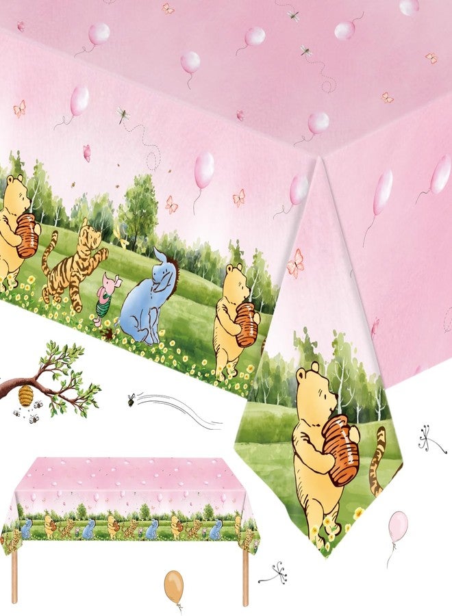 32 SPIRITS 3PCS Pink Winnie Baby Shower Tablecloth Classic Pooh Party Table Cloth for Girl Disposable Plastic Table Cover First Birthday Gender Reveal Supplies（54x108in） - Image 1