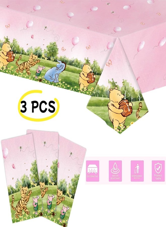 32 SPIRITS 3PCS Pink Winnie Baby Shower Tablecloth Classic Pooh Party Table Cloth for Girl Disposable Plastic Table Cover First Birthday Gender Reveal Supplies（54x108in） - Image 2