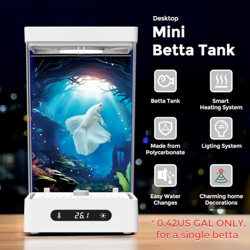 Sheawasy Small Shrimp Tank 042 Gal Mini Fish Tank Smart Automatic Heating Easy Water Change Valve and EnergyEfficient LED Lighting Perfect for Office Home and Bedrooms Single Betta Fish Only - Image 3