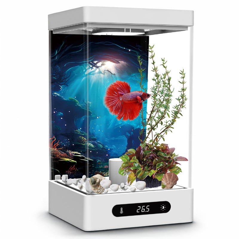 Sheawasy Small Shrimp Tank 042 Gal Mini Fish Tank Smart Automatic Heating Easy Water Change Valve and EnergyEfficient LED Lighting Perfect for Office Home and Bedrooms Single Betta Fish Only - Image 2