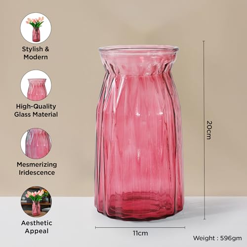 UMAI Glass Vase for Home Decor Center Table Decorative Items| Flower Vases for Home Decor| Dining Table Decorative Items| Transparent Flower Vase for Living Room, Office, Bookshelf (2Pcs- Red) - Image 4