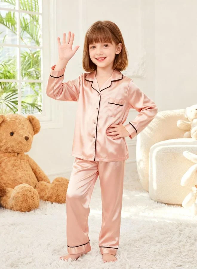 Take Two  Girls Satin Long Sleeve Shirt And Pyjama Set for Women | Best Price UAE