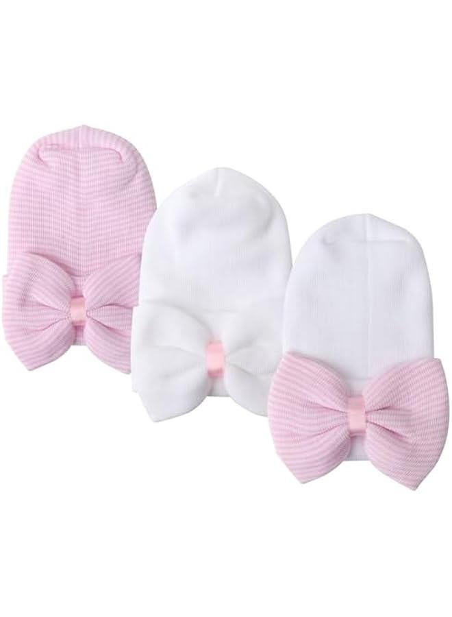 Newborn Hospital Hat Infant Baby Hat Cap with Big Bow Soft Cute Knot Nursery Beanie - Image 1