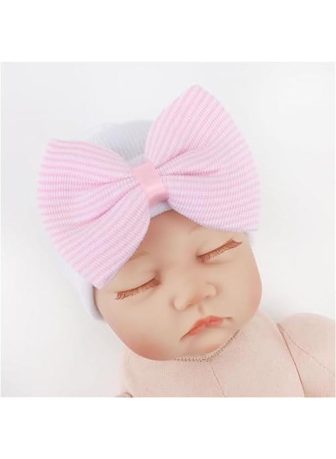 Newborn Hospital Hat Infant Baby Hat Cap with Big Bow Soft Cute Knot Nursery Beanie - Image 2