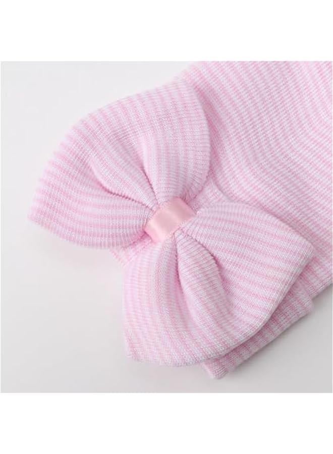 Newborn Hospital Hat Infant Baby Hat Cap with Big Bow Soft Cute Knot Nursery Beanie - Image 3