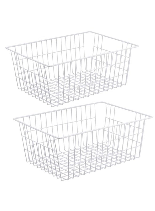 iPEGTOP Wire Stroage Baskets, Farmhouse Metal Wire Basket Freezer Storage Organizer Bins with Handles for Kitchen Cabinets, Pantry, Closets, Bedrooms, Bathrooms, 2 Pack - Image 1