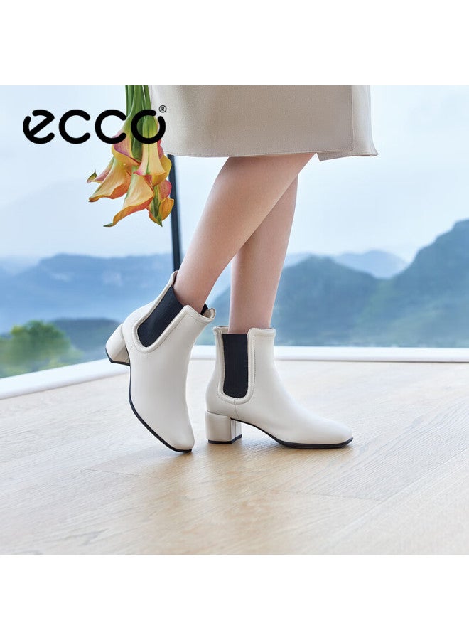 Ecco Minimalist Elegant Chunky Heel Short Chelsea Boots For Women, Square Toe Model 35, 290993, White, Size 36