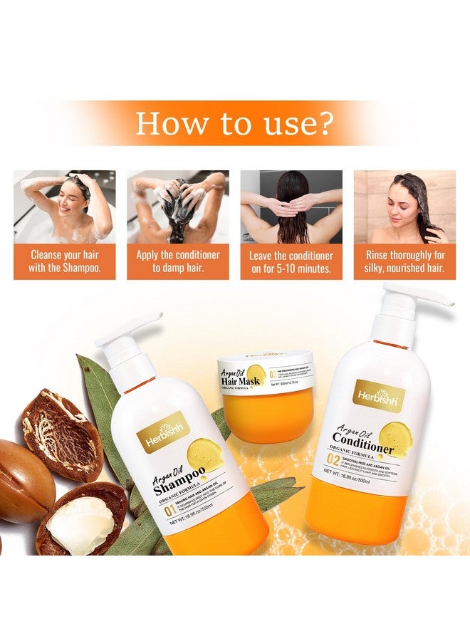 Herbishh Moroccan Argan Oil Shampoo And Conditioner Set With Hair Mask, Moisturizing & Deep Cleansing Kit For Dry, Damaged, Frizzy Hair, Color Safe & Uv Protection 16.9Fl.Oz + 16.9Fl.Oz + 10.1 Fl.Oz - Image 4