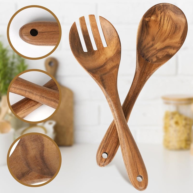 MYRAINBOW Salad Tongs, Wooden Spoons, Salad Tongs for Serving, 10-inch Serving Utensils Set Salad Servers Set Kitchen Cooking Utensil - Image 3