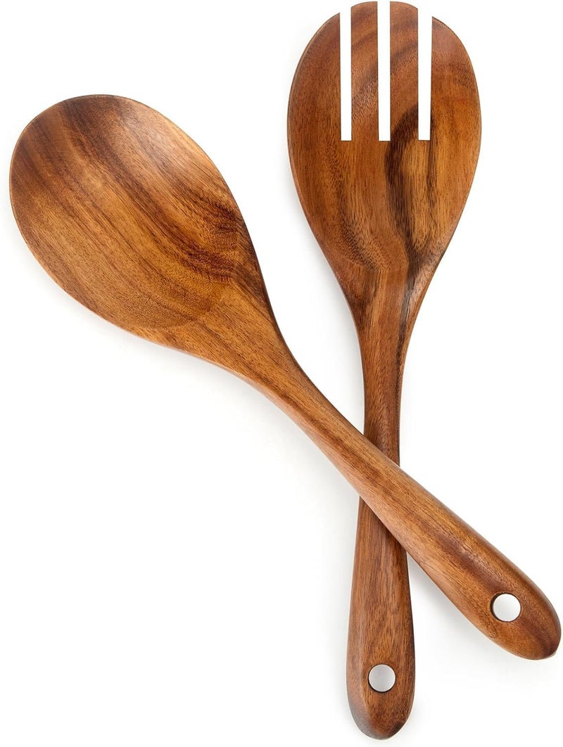 MYRAINBOW Salad Tongs, Wooden Spoons, Salad Tongs for Serving, 10-inch Serving Utensils Set Salad Servers Set Kitchen Cooking Utensil - Image 1
