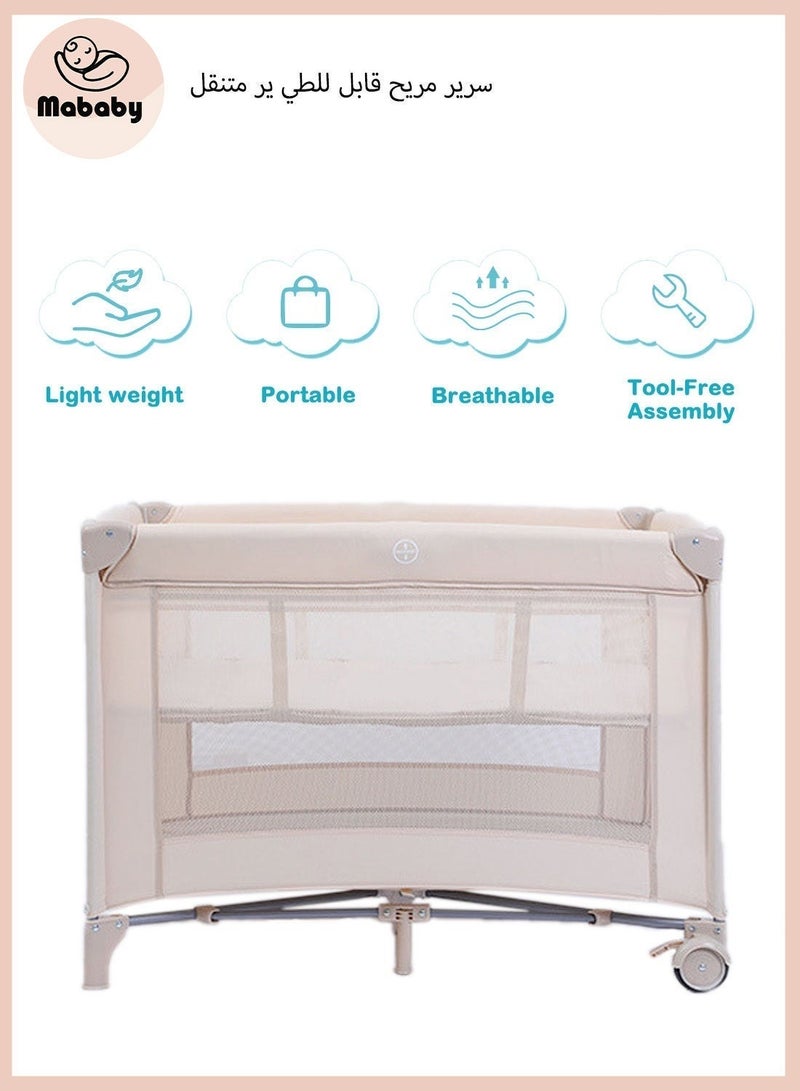 Mababy Double layered baby crib Multifunctional Baby Bed, Portable And Foldable Play Cots (with Wheels) - Image 5