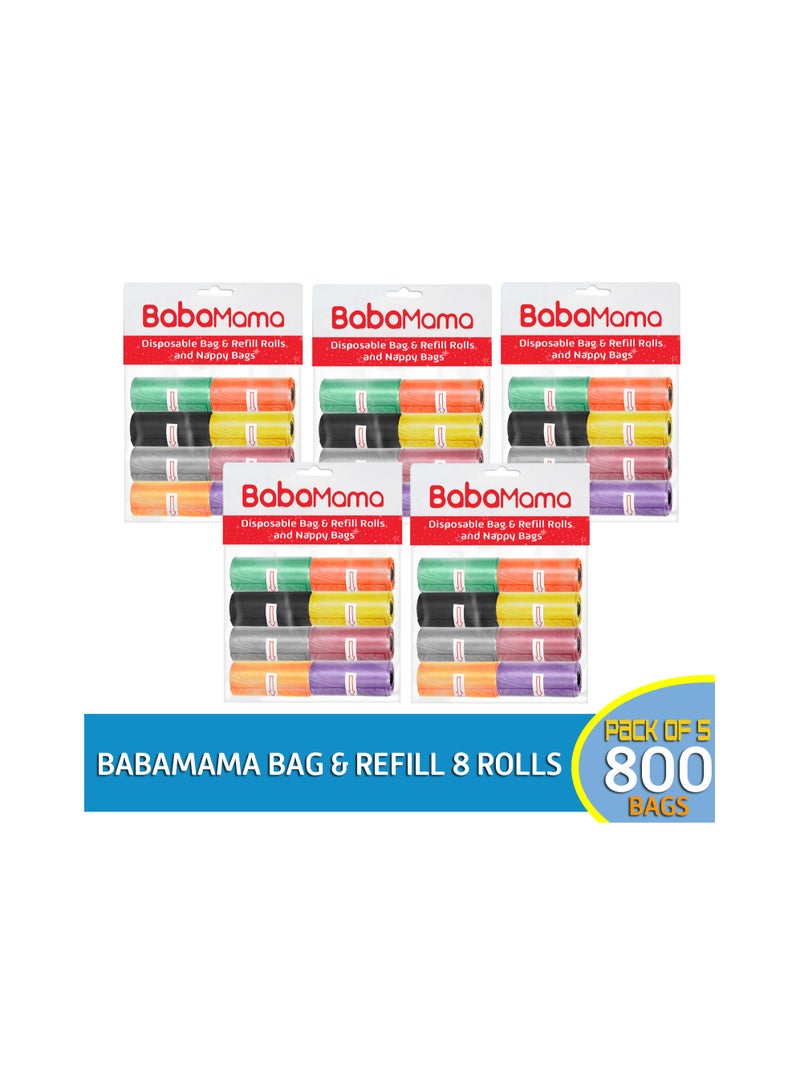 Babamama BabaMama Bag and Refill 8 Rolls Pack of 5-800 Bags, Baby Nappy bag, Pet waste bag, Scented Diaper bag, Trash bag, Garbage bag, Colorful Plastic bag, sacks  - Image 2