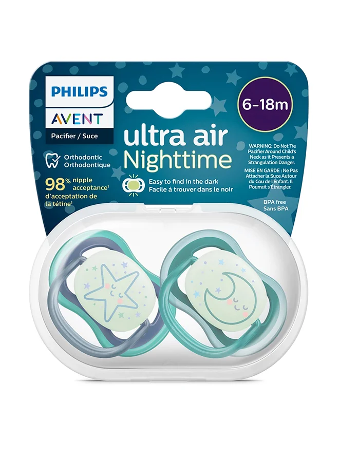 Philips Avent 2 Pieces Ultra Air Night Pacifier, 6 - 18 Months