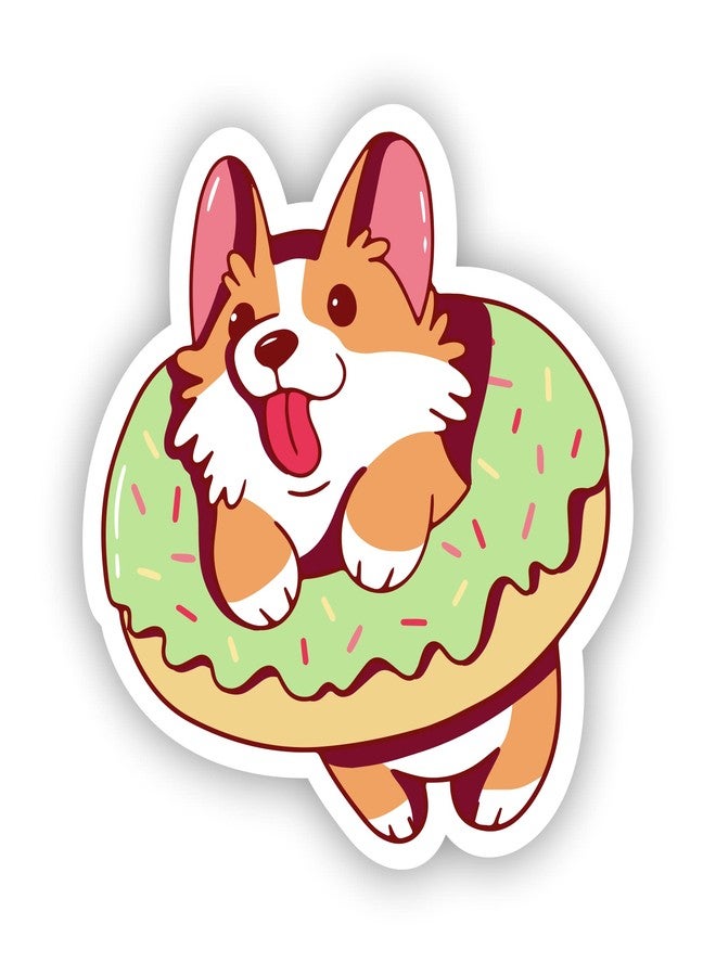 VulgrCo Cute Cartoon Corgi Dog Donut Animal Funny Sticker Vinyl Waterproof UV Resistant Decal for Phones Laptops Water Bottles Tumblers Boats Cars Trucks Windows Kayak 3" inch Bumper Stickers - Image 1