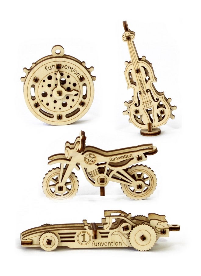 Funvention - Funvention Fun Fidgets Assorted (6 x 4 DIY Miniature Mechanical Models Bike, Car, Guitar & Watch) Pack of 24 - Birthday Return Gifts Party Pack Return Favors for Kids Art & Craft STEM Learning Toys - Image 1