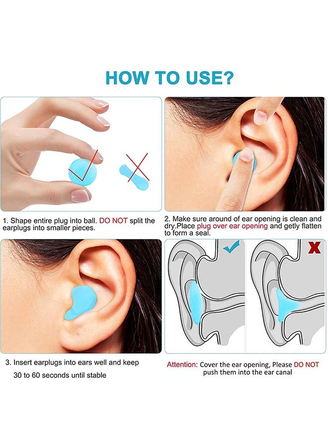 6 Pairs Gel Ear Plugs Reusable Silicone Earplugs Waterproof Moldable Swimming Earplugs Noise Cancelling Ear Plugs for Adults Ear Plugs for Swimming Sleeping Snoring Studying (Blue) - Image 2