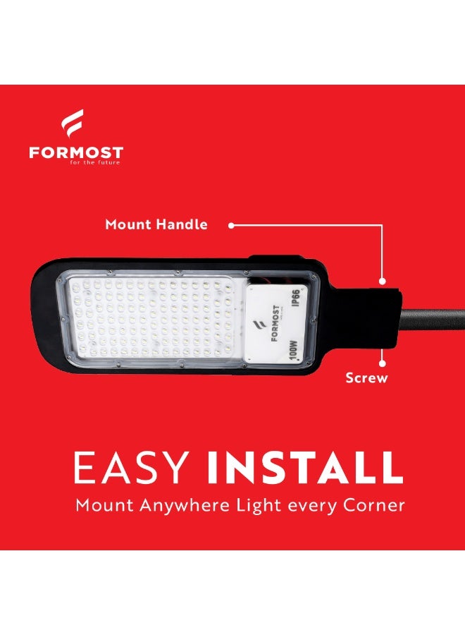 فورموست Formost LED Street Light 100W Cool White | Outdoor LED Street Lamp IP66 Weatherproof Ultra Bright Road and Area Lighting with 5 Year Replacement Warranty | Made in India | Pack of 1 - Image 2