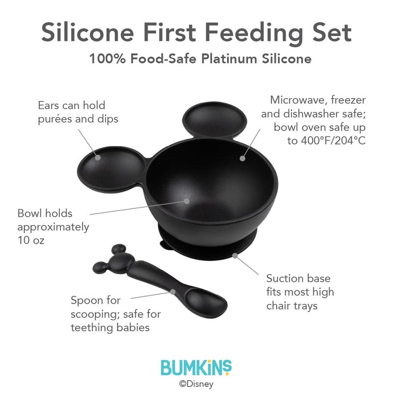 Bumkins Disney Mickey Mouse Bowl, Silicone First Feeding Set with Suction, Includes Spoon, Training Essentials for Baby-Led Weaning, Toddler Self-Feeding, Babies Eating at 4 Mos Up, Black - Image 5