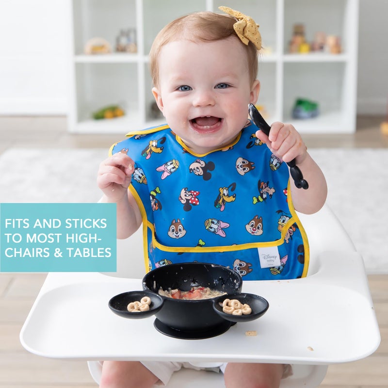Bumkins Disney Mickey Mouse Bowl, Silicone First Feeding Set with Suction, Includes Spoon, Training Essentials for Baby-Led Weaning, Toddler Self-Feeding, Babies Eating at 4 Mos Up, Black - Image 3