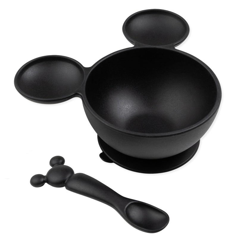 Bumkins Disney Mickey Mouse Bowl, Silicone First Feeding Set with Suction, Includes Spoon, Training Essentials for Baby-Led Weaning, Toddler Self-Feeding, Babies Eating at 4 Mos Up, Black - Image 1