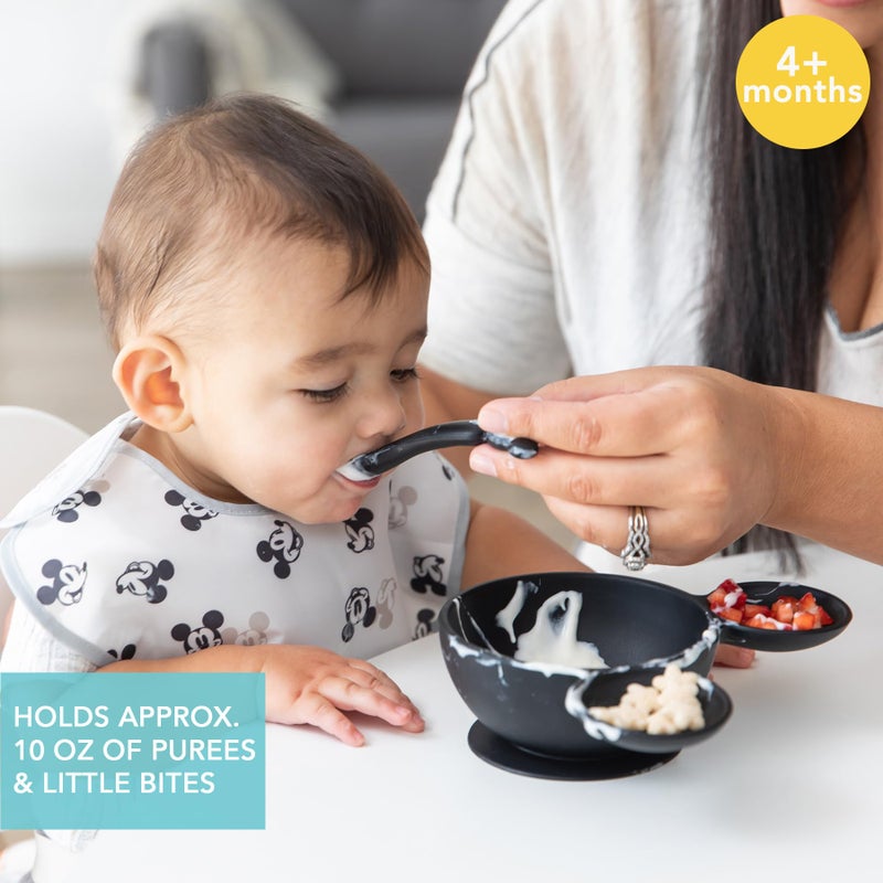 Bumkins Disney Mickey Mouse Bowl, Silicone First Feeding Set with Suction, Includes Spoon, Training Essentials for Baby-Led Weaning, Toddler Self-Feeding, Babies Eating at 4 Mos Up, Black - Image 2