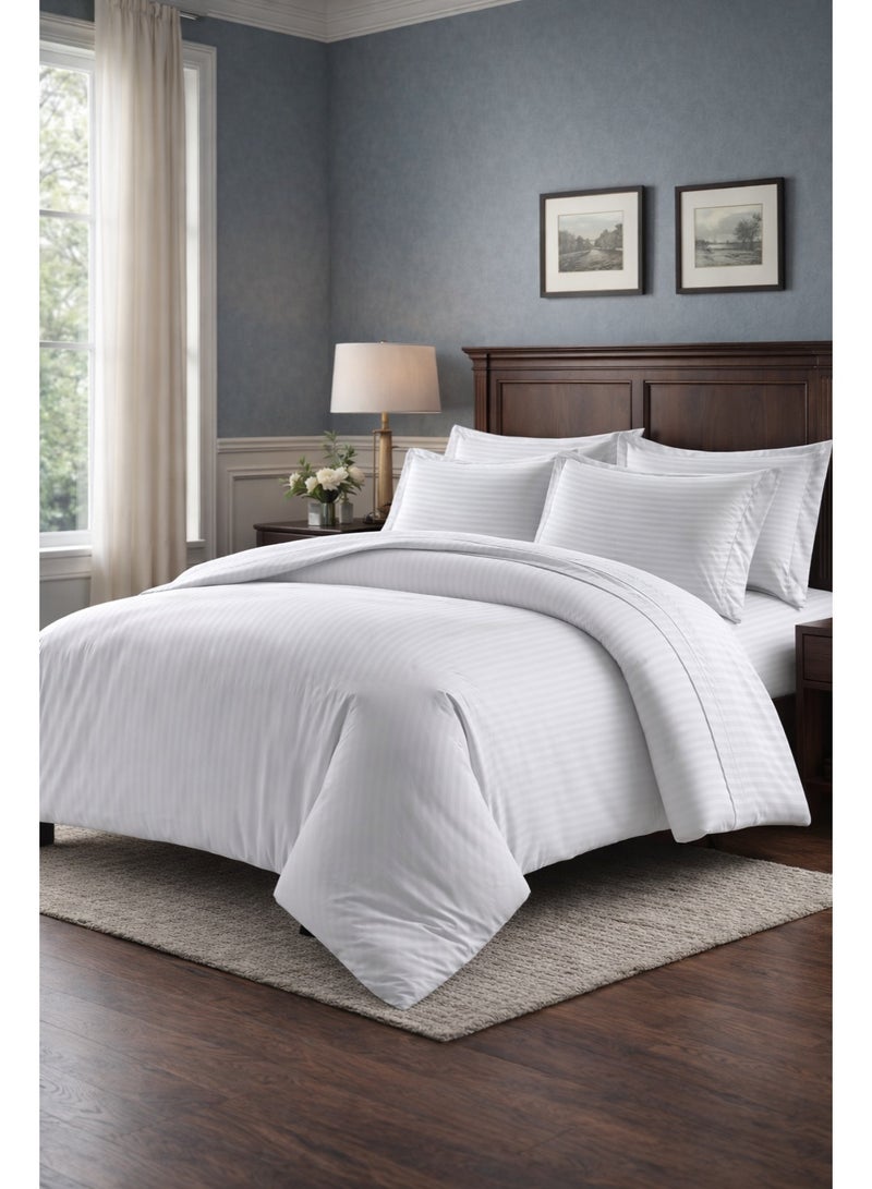 My Cotton Luxury Striped White Duvet Cover Set 6 Pieces King Size 220×240 cm – Ultra Soft Microfiber Bedding Set with Fitted Sheet 180×200 cm & 4 Pillowcases, Breathable, Wrinkle Resistant, Hotel Quality - Image 1