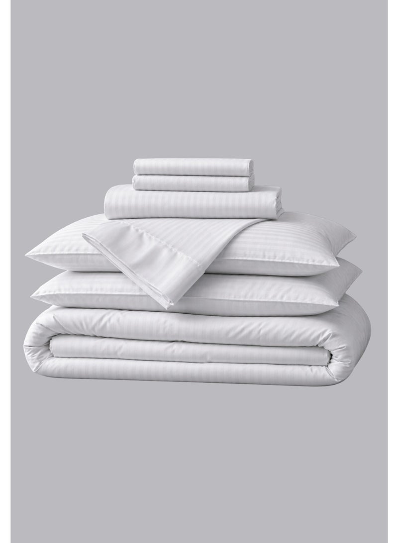 My Cotton Luxury Striped White Duvet Cover Set 6 Pieces King Size 220×240 cm – Ultra Soft Microfiber Bedding Set with Fitted Sheet 180×200 cm & 4 Pillowcases, Breathable, Wrinkle Resistant, Hotel Quality - Image 2