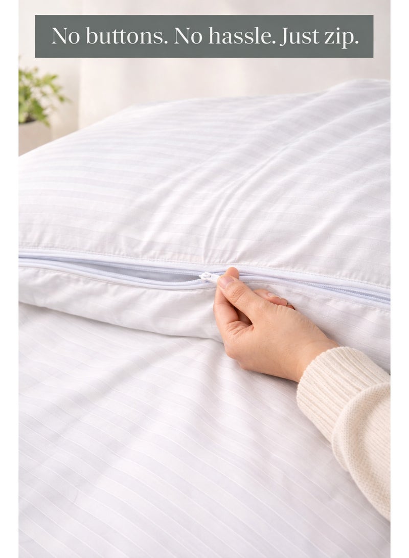 My Cotton Luxury Striped White Duvet Cover Set 6 Pieces King Size 220×240 cm – Ultra Soft Microfiber Bedding Set with Fitted Sheet 180×200 cm & 4 Pillowcases, Breathable, Wrinkle Resistant, Hotel Quality - Image 3