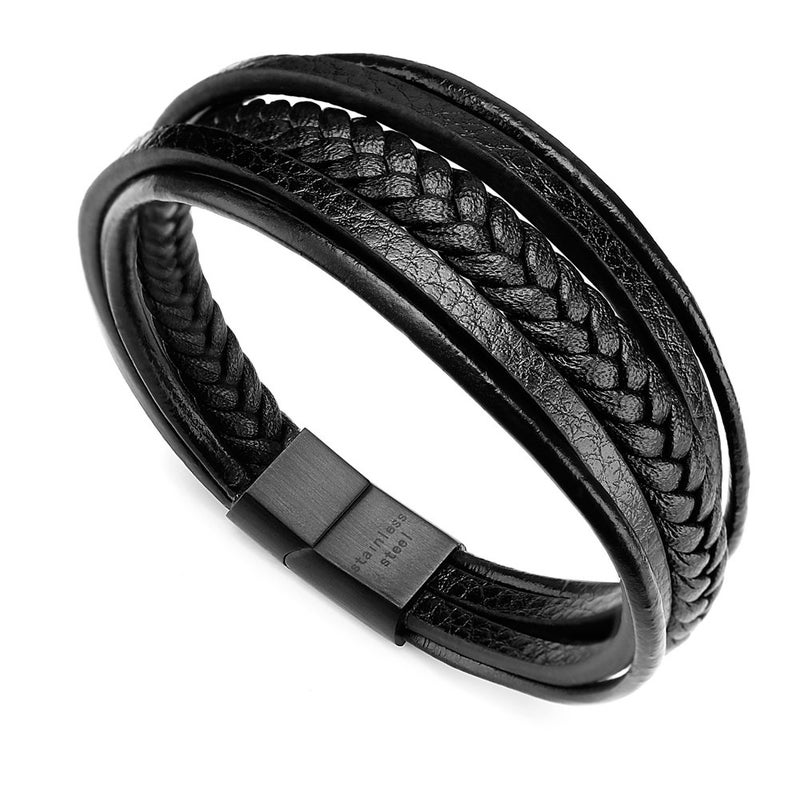 murtoo Mens Leather Bracelet with Magnetic Clasp Cowhide Multi-Layer Braided Leather Mens Bracelet - Image 1