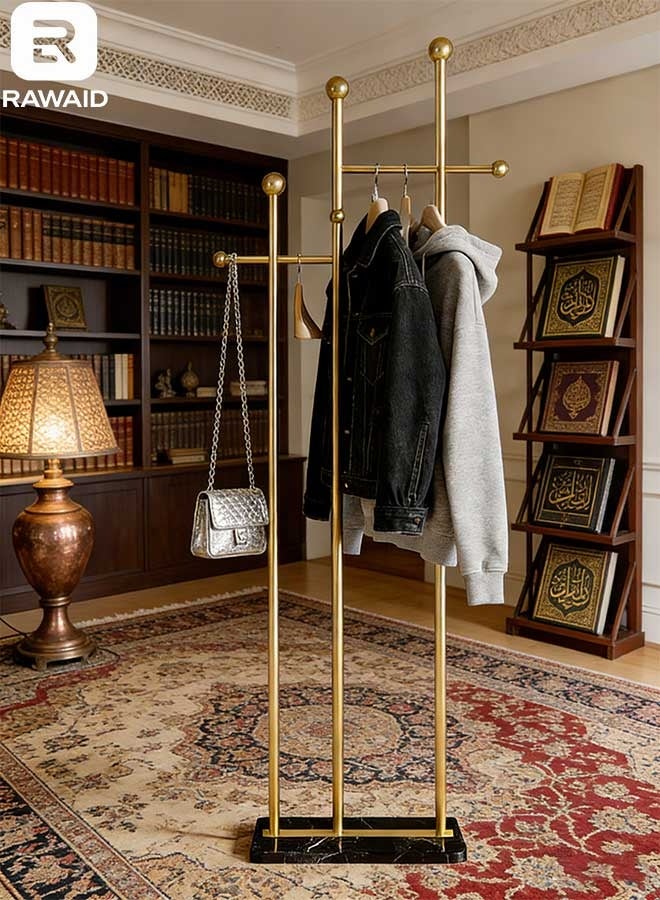 رَوَائِد حامل معاطف قائم بقاعدة رخامية، حامل ملابس معدني ثقيل التحمل لتعليق المعاطف والقبعات والأوشحة والحقائب. - Image 4