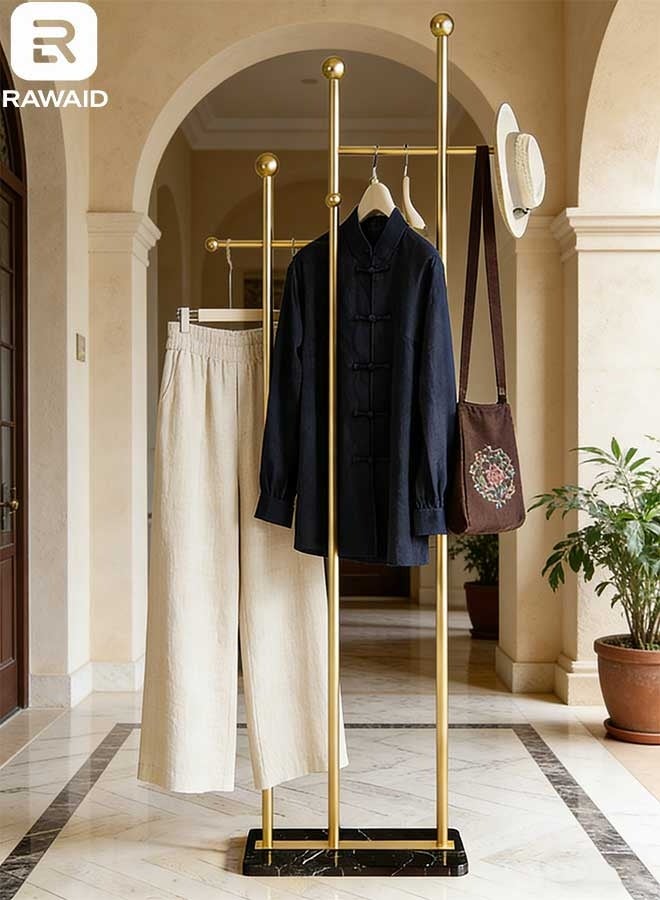 رَوَائِد حامل معاطف قائم بقاعدة رخامية، حامل ملابس معدني ثقيل التحمل لتعليق المعاطف والقبعات والأوشحة والحقائب. - Image 5