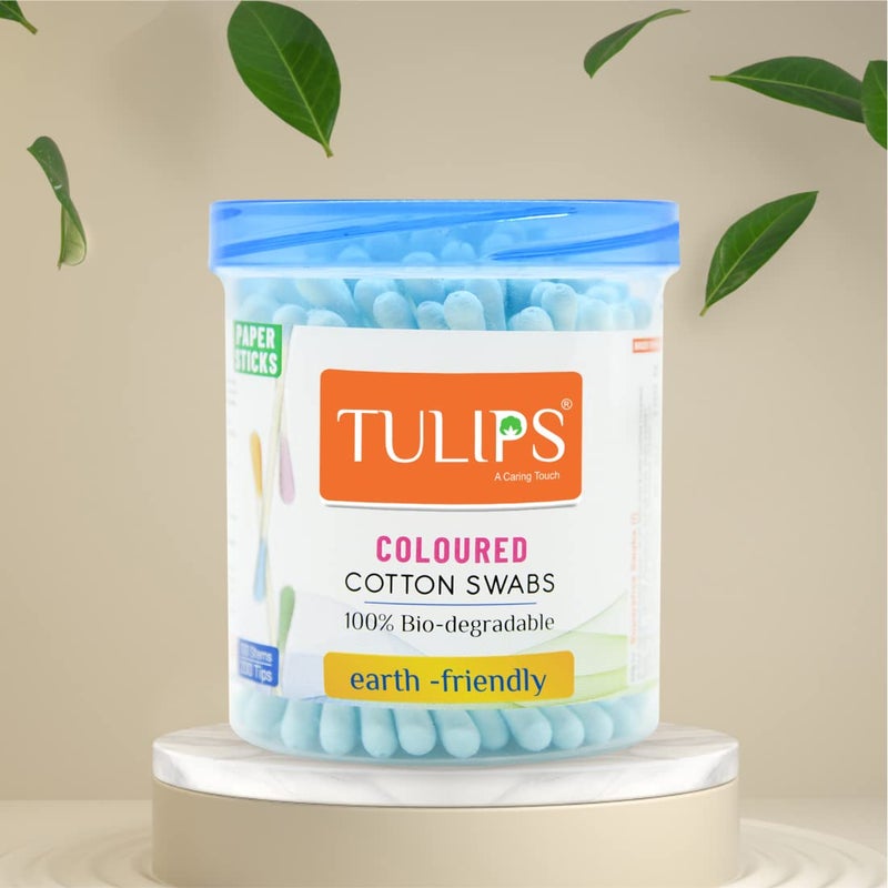 TULIPS Cotton Ear BudsSwabs Pack of 4 Multicolor made of White PAPER Stick 100200 Tips in a Jar - Image 2