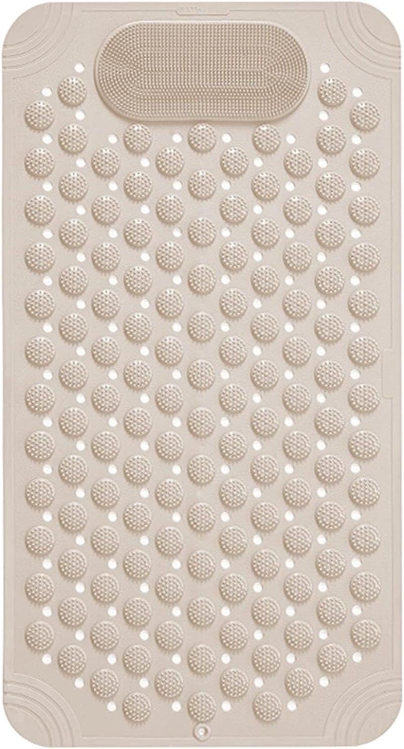 XXSSIER Anti Skid Mat for Bathroom Floor Bathroom Anti Slip Mat Bathtub Bath Shower Mat with Suction Cups & Drain Holes Foot Massage Scrubber for Kids & Adults Bath Mat 70 x 35 CM (Beige) - Image 1