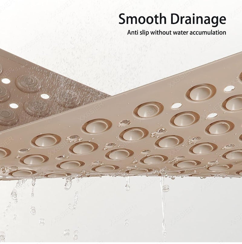 XXSSIER Anti Skid Mat for Bathroom Floor Bathroom Anti Slip Mat Bathtub Bath Shower Mat with Suction Cups & Drain Holes Foot Massage Scrubber for Kids & Adults Bath Mat 70 x 35 CM (Beige) - Image 4