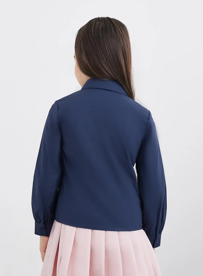 Styli Styli Girls School Uniform Navy Blue Peter Pan Collar Shirt