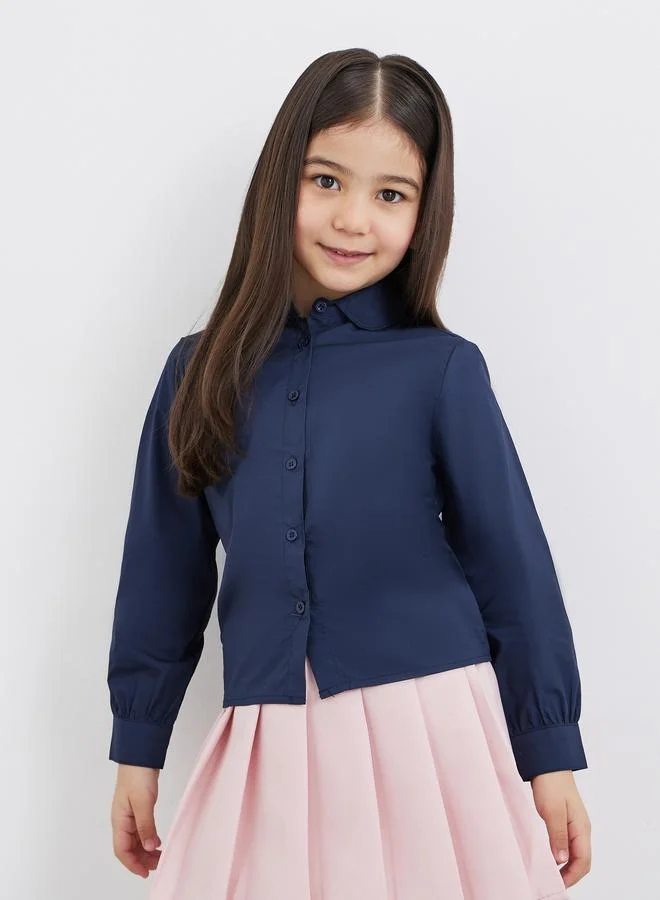 Styli Styli Girls School Uniform Navy Blue Peter Pan Collar Shirt