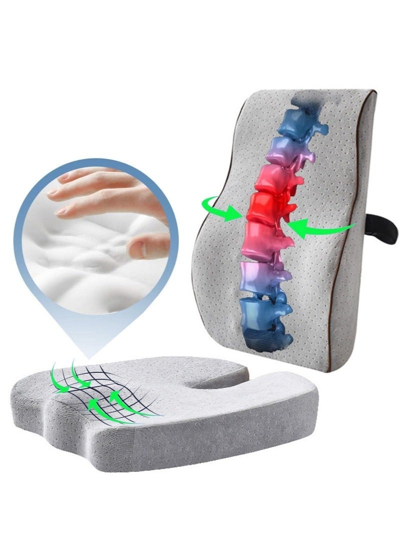 والالا وسادة مقعد مريحة محمولة متقدمة ومجموعة وسائد دعم قطنية مع وسادة دعم خلفية كبيرة جدًا من إسفنج الذاكرة للسيارة والمكتب وكرسي الكمبيوتر والكراسي المتحركة - Image 1