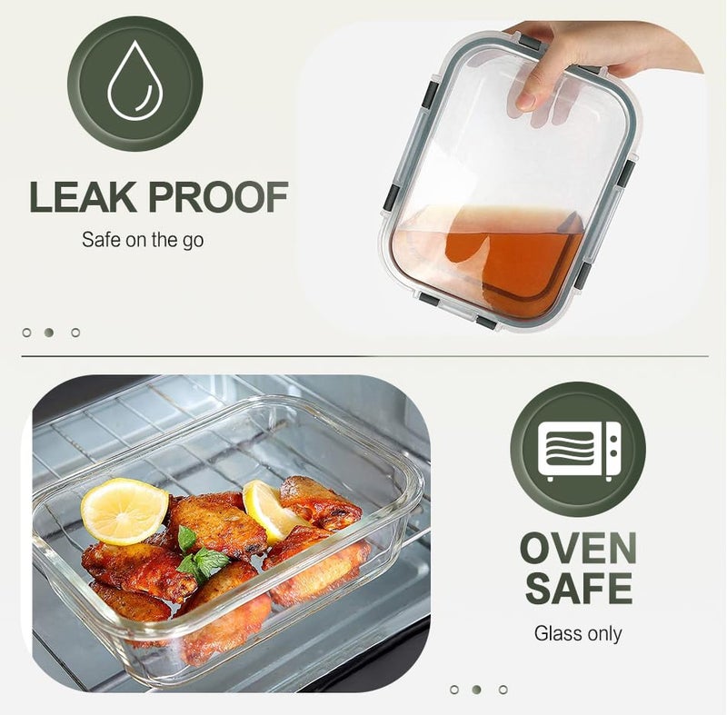 KOMUEE 10 Packs 30 oz Glass Meal Prep Containers,Glass Food Storage Containers with Lids,Airtight Lunch Bento Boxes,Microwave,Freezer and Dishwasher,Gray - Image 3