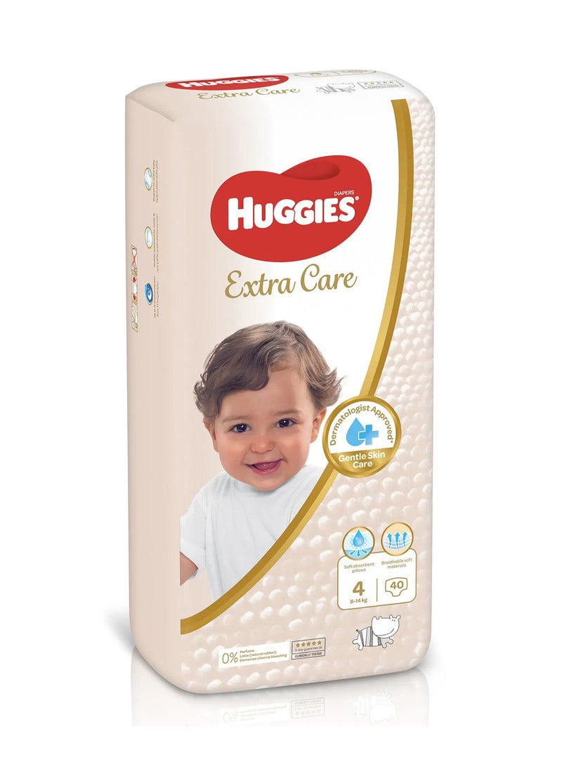 Huggies Extra Care Tape Stye Diapers, 40 Pieces, Size 4, 8-14kg - 12h Protection, Dermatologist Approved, Breathable - Image 2
