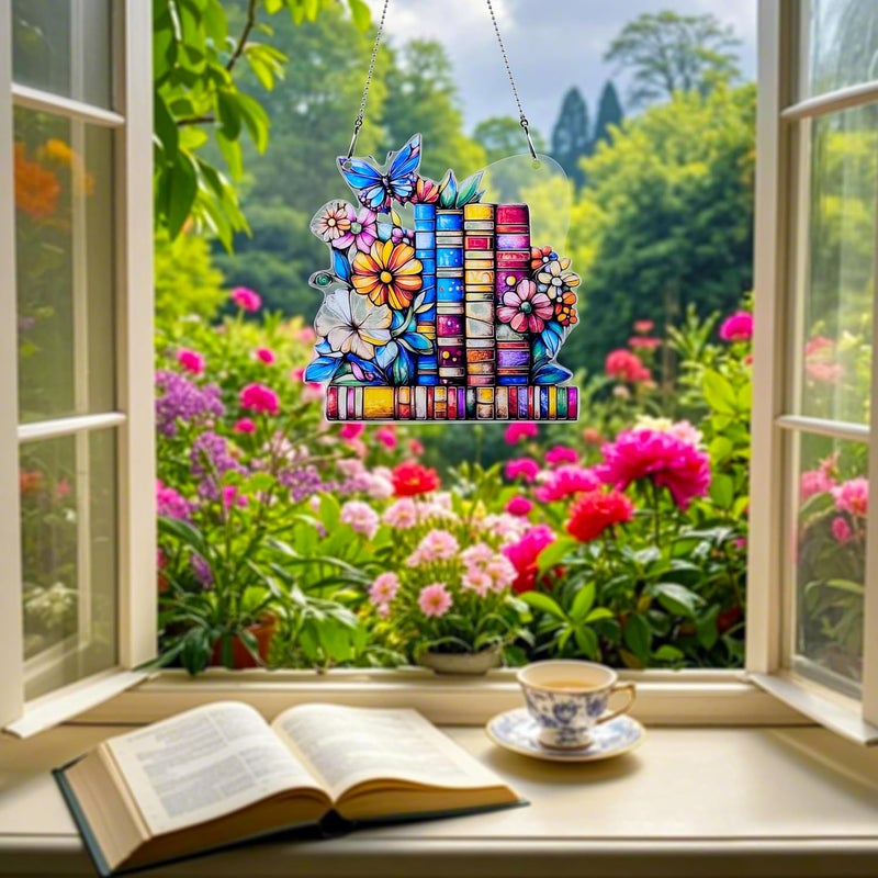 thmnj Book Flower Butterfly Ornaments Colorful Window Hanging Decorations Home Wall Decor for Indoor Outdoor - Image 5