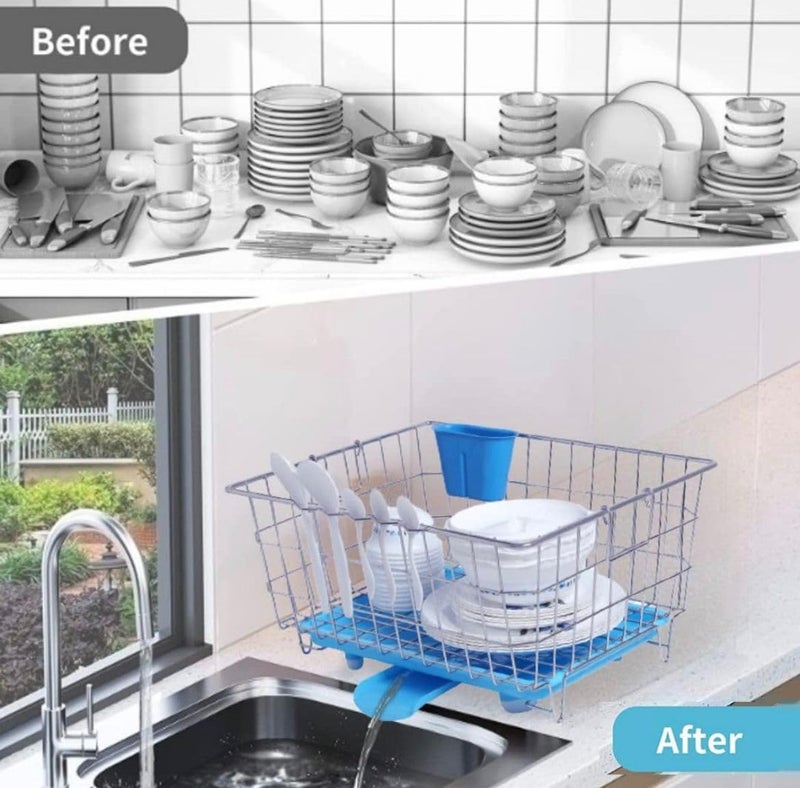 EASELIVING EASELIVING Stainless Steel Dish Drainer with Automatic Water Drain Tray Durable Utensils Basket with Spoon Holder Dish Rack for Kitchen Organization Large Size 56x43x19 cm  - Image 3