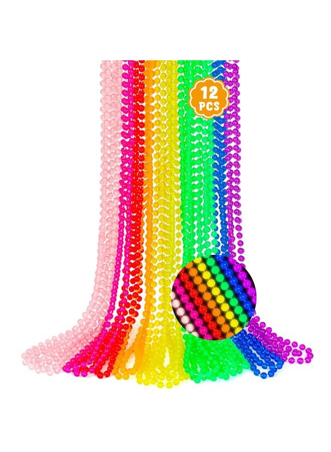 EOBOH 12PCS Mardi Gras Beads Neon, Glow in the Dark Metallic 8 Kinds of Color Bead Necklaces, 33" Beaded Necklace Costume Party Favor Supplies for Festival Parade Throw Accessories Wedding Birthday - Image 1