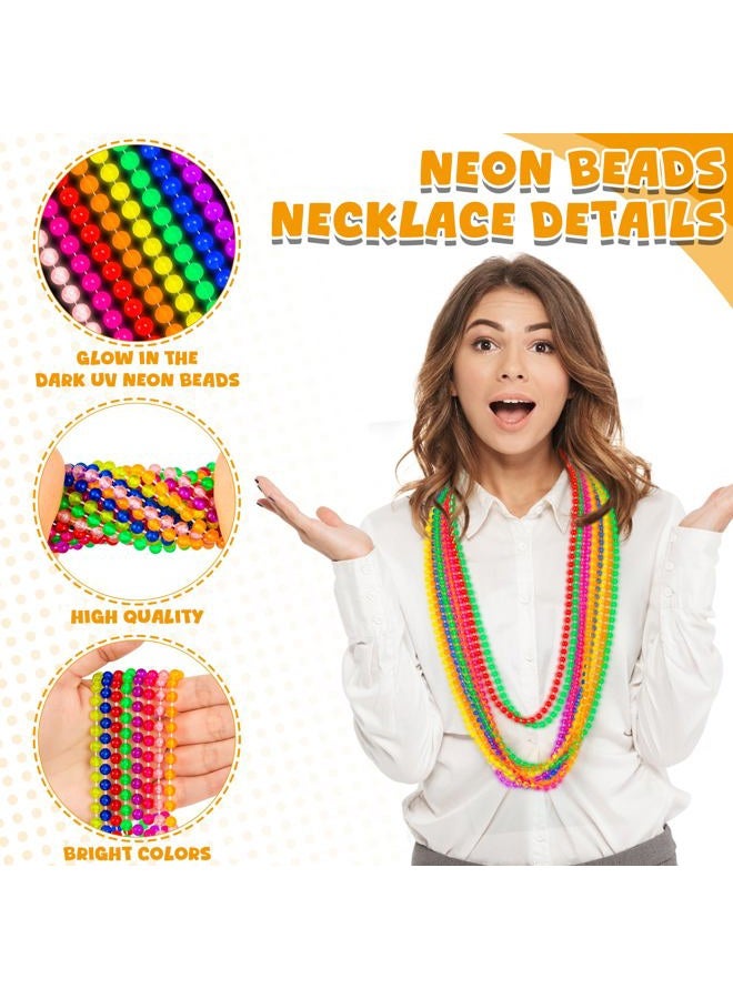 EOBOH 12PCS Mardi Gras Beads Neon, Glow in the Dark Metallic 8 Kinds of Color Bead Necklaces, 33" Beaded Necklace Costume Party Favor Supplies for Festival Parade Throw Accessories Wedding Birthday - Image 2