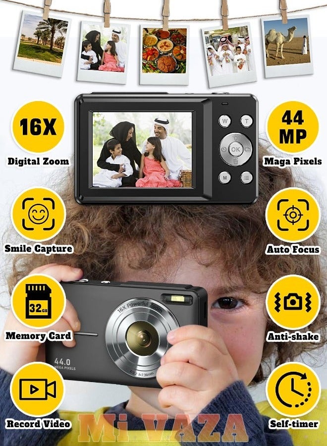Generic Autofocus Digital Camera for Kids - FHD 1080P 44MP - Rechargeable Compact Mini Camera with 16X Digital - Portable Pocket Camera - With 32GB Memory Card - Image 2
