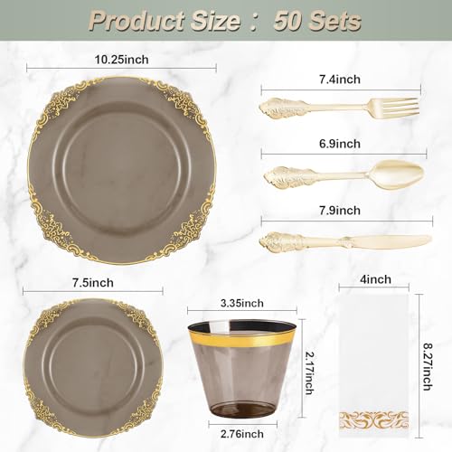 Bestluck 350PCS Clear Black Plastic Plates for 50 Guests, Disposable Plates with Gold Trim include 50 Dinner and Dessert Plates, 150 Gold Silverware, 50 Cups, 50 Napkins for Party & Graduation - Image 2