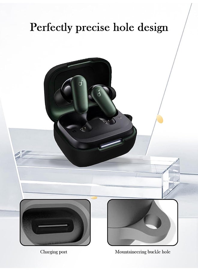 O Ozone Silicone Case For Anker Soundcore P30i, Soft Full-Body Shockproof Protective Earbud Case with Keychain for Men & Women- Black - Image 4