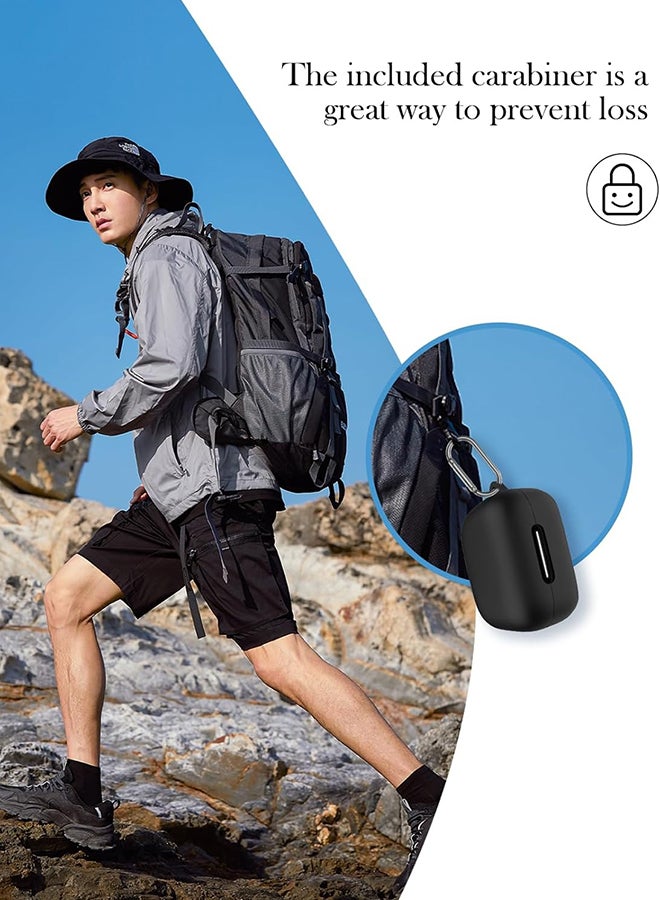 O Ozone Silicone Case For Anker Soundcore P30i, Soft Full-Body Shockproof Protective Earbud Case with Keychain for Men & Women- Black - Image 2