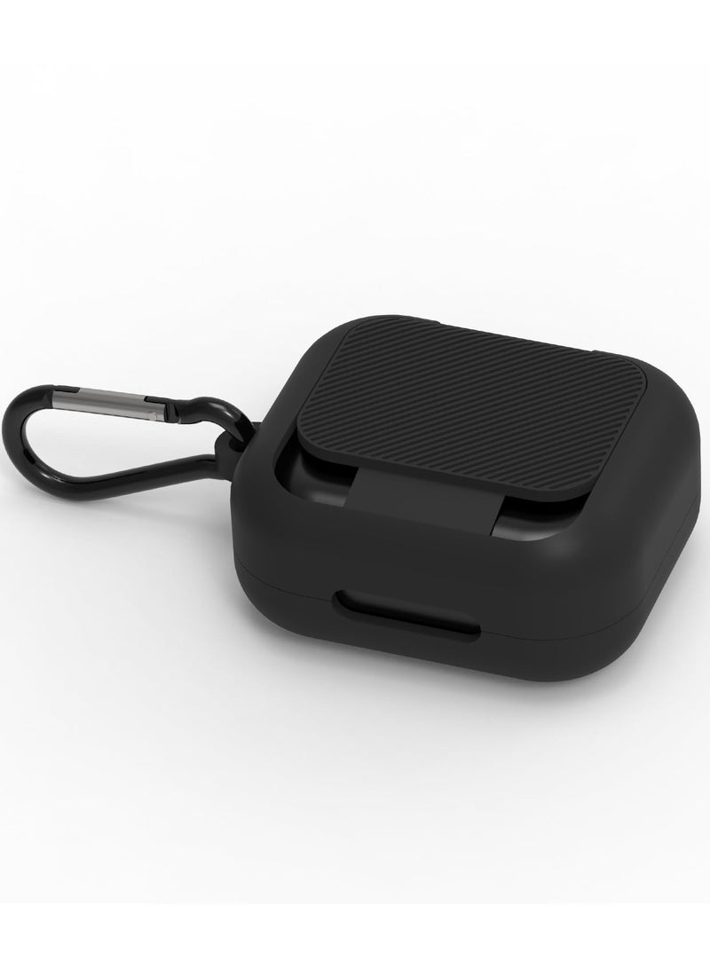 O Ozone Silicone Case For Anker Soundcore P30i, Soft Full-Body Shockproof Protective Earbud Case with Keychain for Men & Women- Black - Image 1