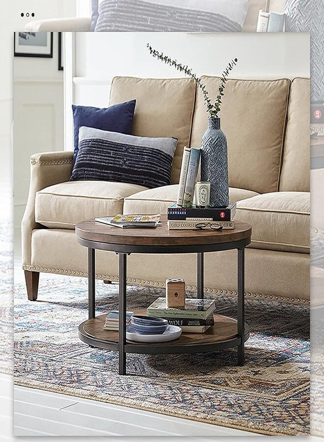 AGD A round wooden coffee table with a storage shelf suitable for the living room and bedroom in a simple, modern style - Image 3