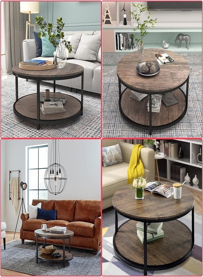 AGD A round wooden coffee table with a storage shelf suitable for the living room and bedroom in a simple, modern style - Image 5